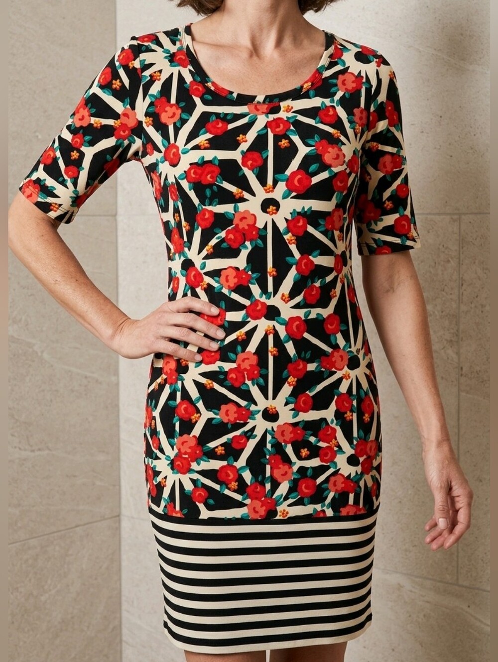 LuLaRoe Black and Red Floral Midi Dress